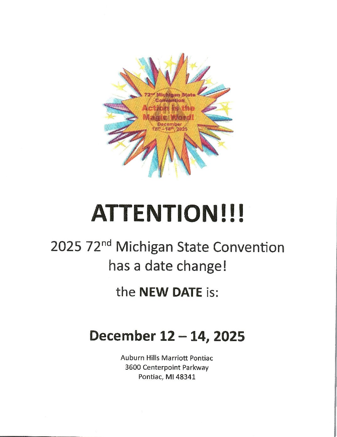 72nd Michigan State Convention Date Change