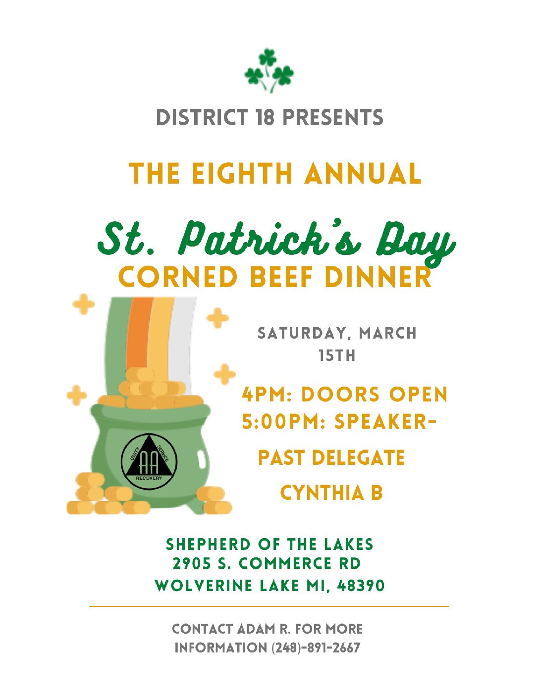 8th Annual D18 St. Patrick’s Day Dinner