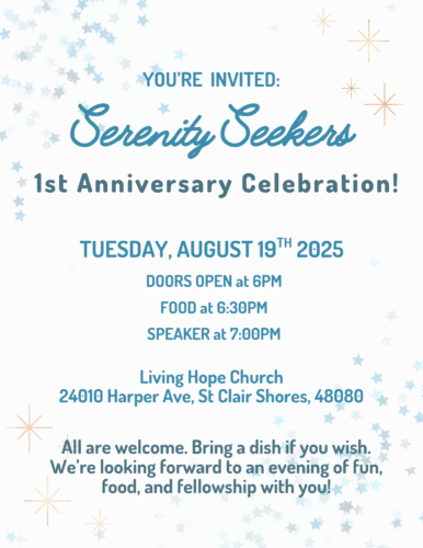 Flyer for Sernity Seekers 1st Anniversary