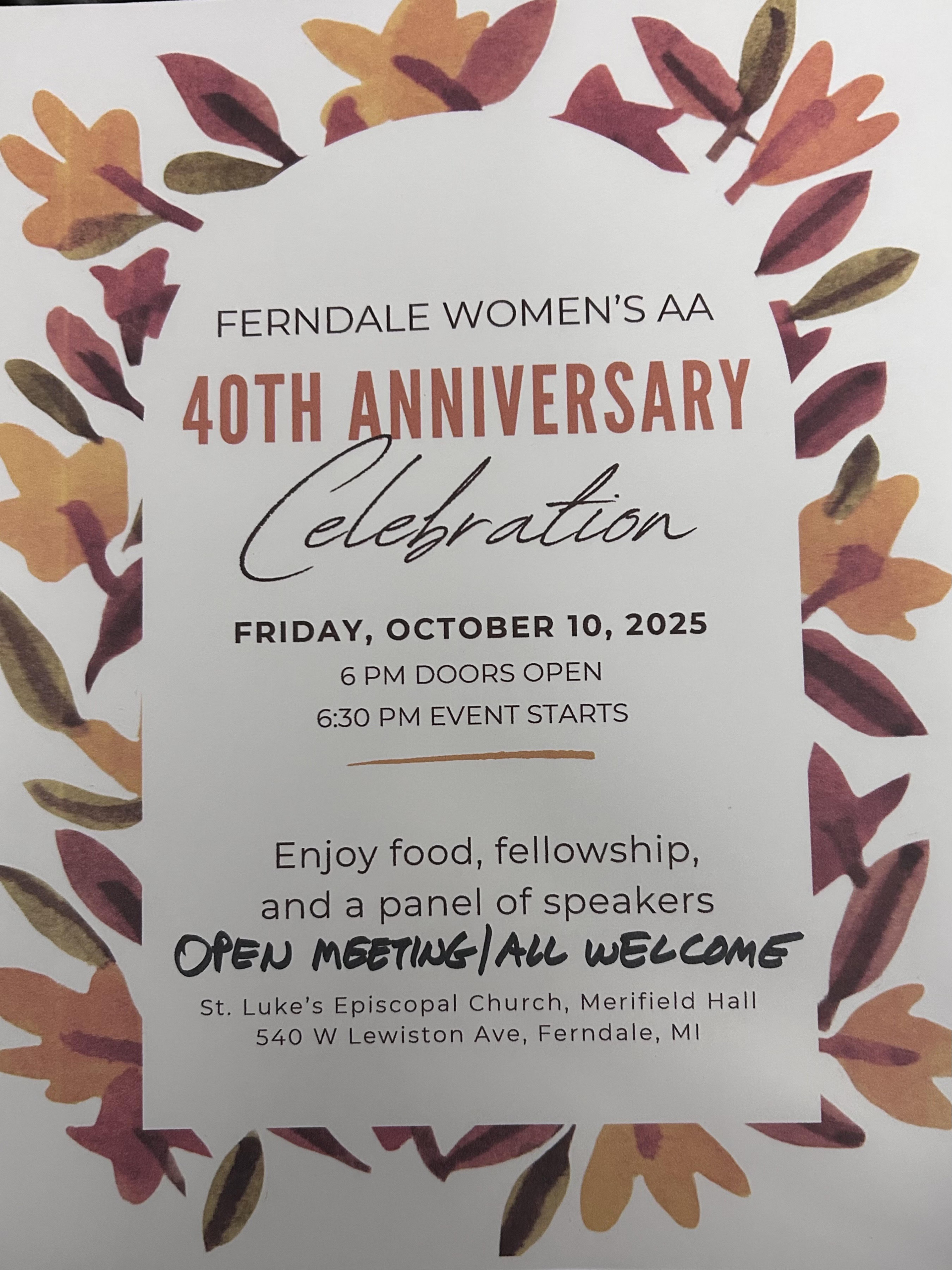 Ferndale Women’s AA 40th Anniversary