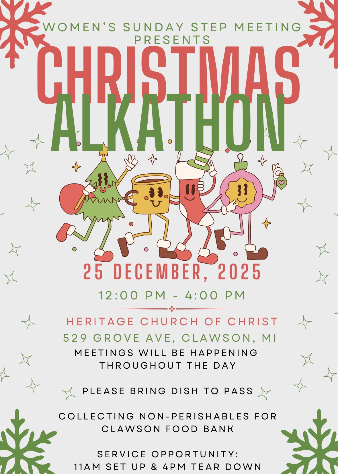 Women’s Sunday Step Meeting: Christmas Alkathon