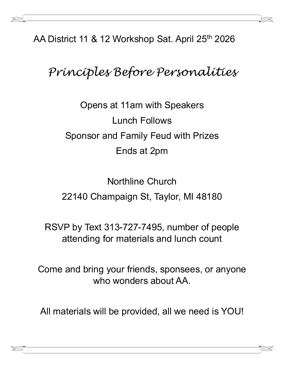 District 11 & 12 Workshop: Principles Before Personalities