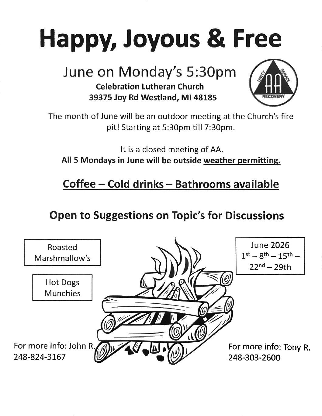 Happy, Joyous & Free: Outdoor Monday Meetings in June