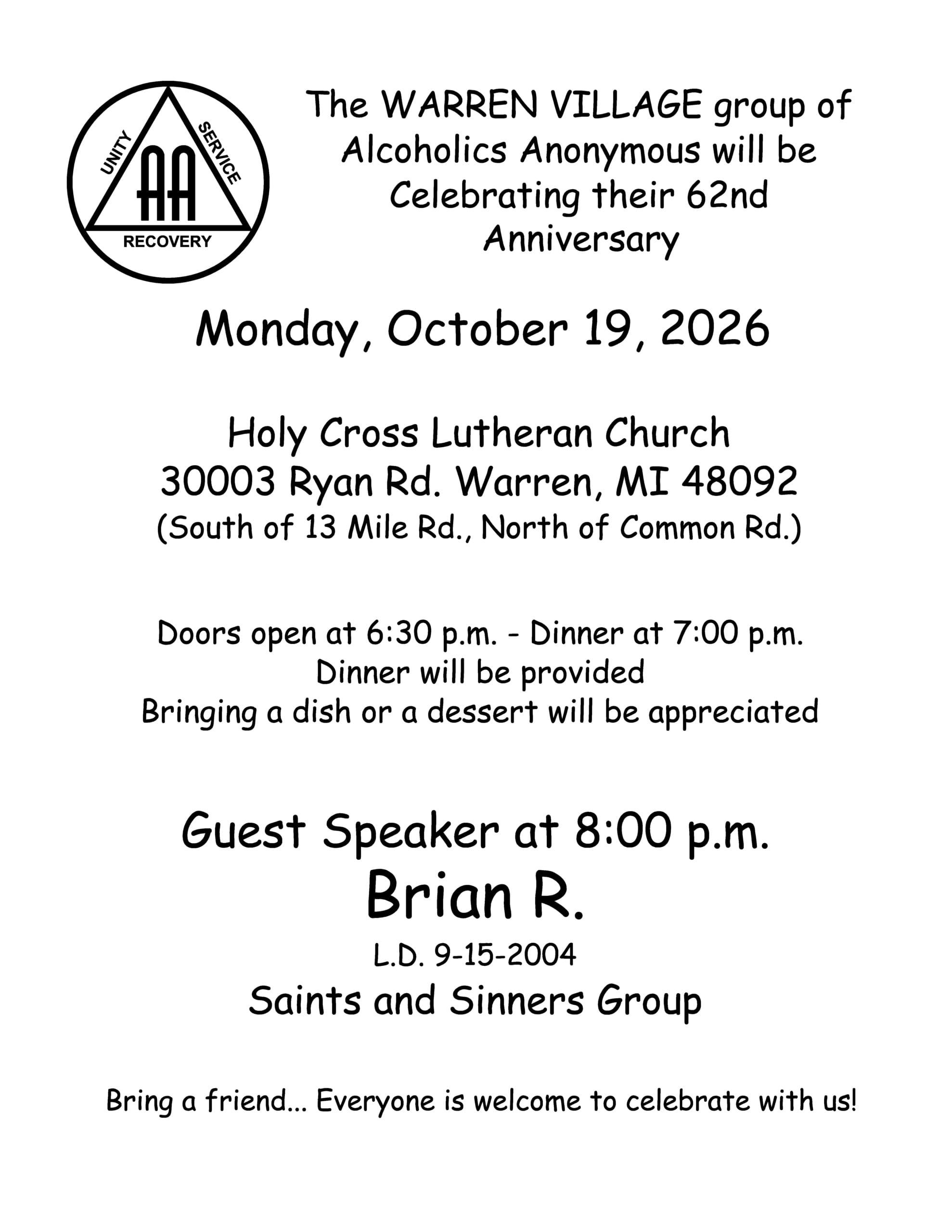 Warren Village Group 62nd Anniversary