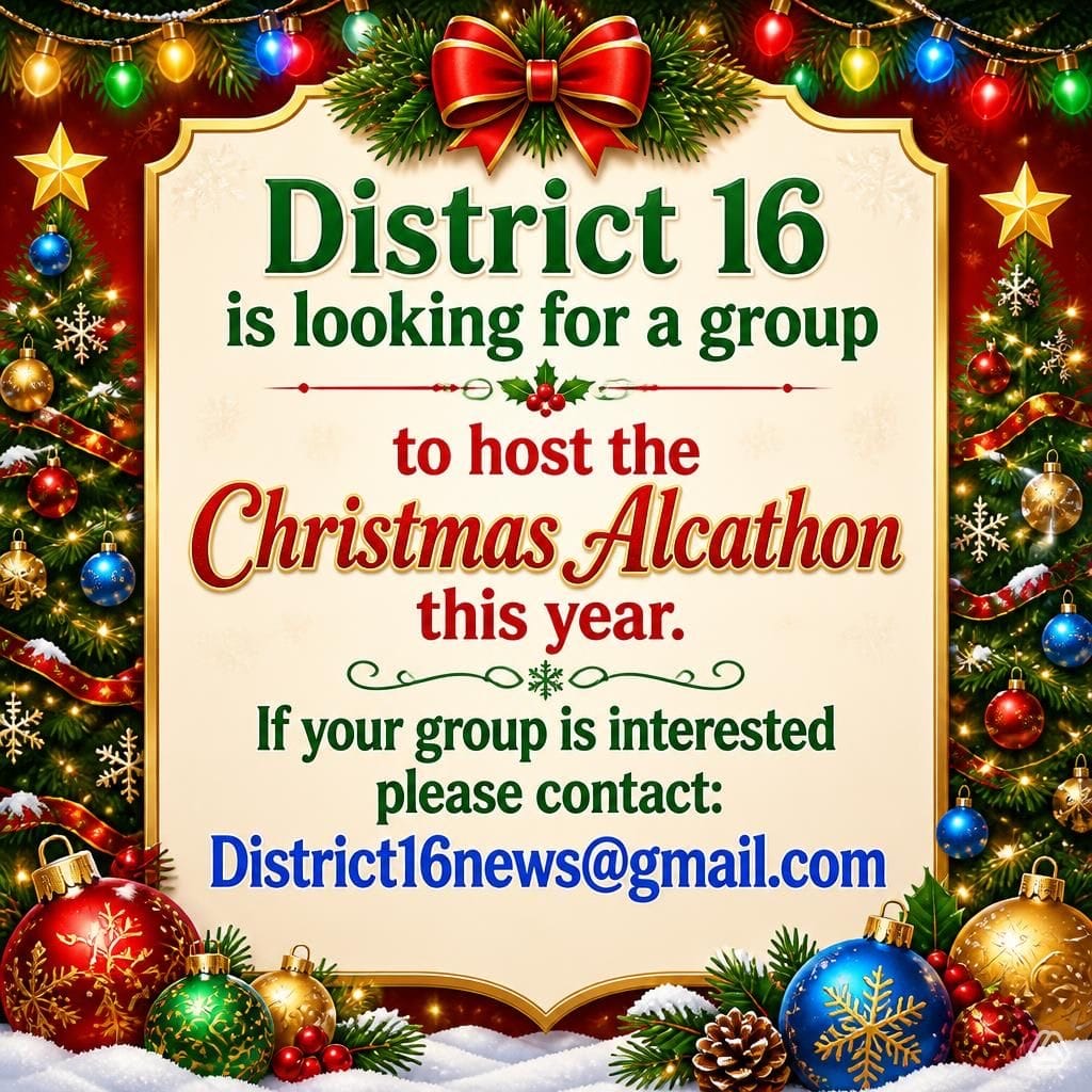 District 16 Christmas Alcathon Needs You